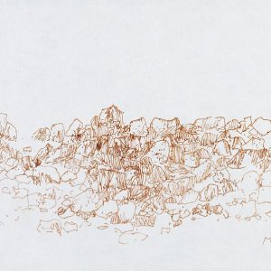 1979: Felslandschaft | Braune Tinte auf Papier (20,9 x 29,6 cm)