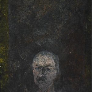 1986: Selbstporträt | Mischtechnik auf altem Papier (40,8 x 26,4 cm)