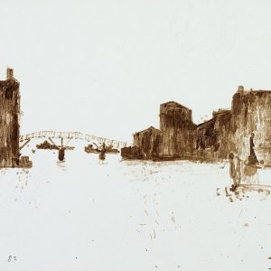 1982: Canale della Giudecca | Braune Tinte auf Papier (21 x 29,7 cm)