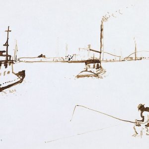 1982: Canale della Giudecca | Braune Tinte auf Papier (20,9 x 29,6 cm)